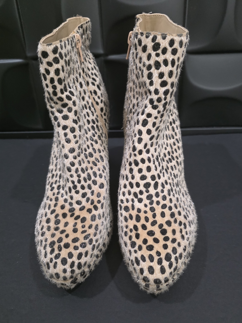Betsey Johnson Leopard Spot Ankle Boots - Black and Tan